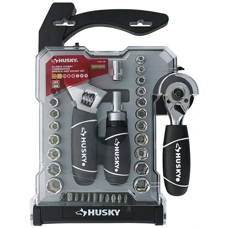 Husky H4PCSTS Stubby-Handled Combination Adjustable Wrench and Socket Tool Set with