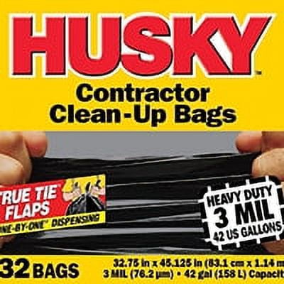 Husky Heavy Duty Contractor Bags, 42 Gallon, 40 Bags, 2 Mil