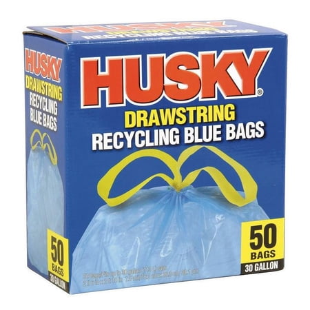 Husky HK30DS050BU Drawstring Kitchen Recycling Blue Bags, 30 Gallon, Each