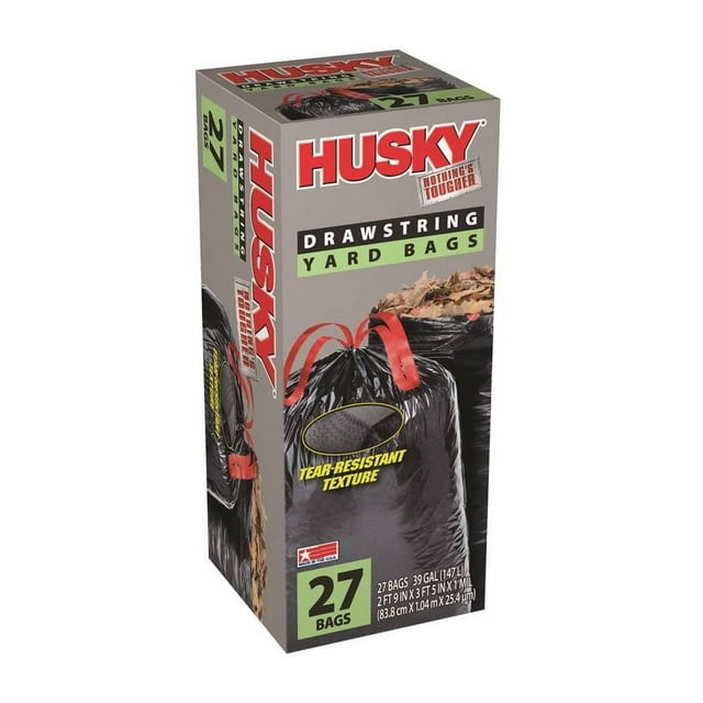 Husky HK39DSE27B Drawstring Compactor Yard Bags, 39 Gallon Capacity, 27