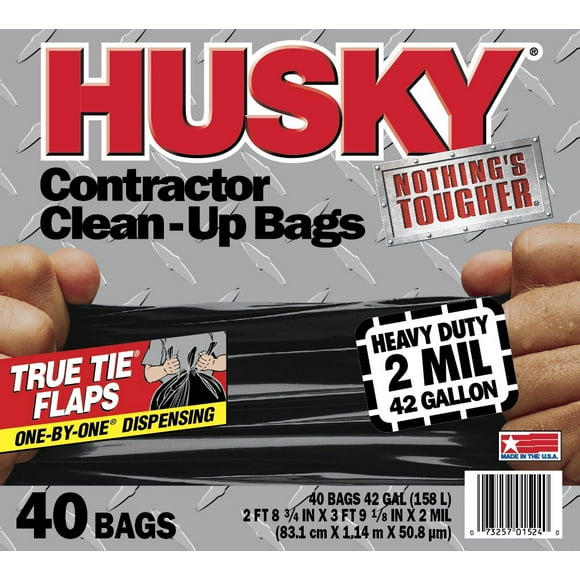 Husky Heavy Duty Contractor Bags, 42 Gallon, 40 Bags, 2 Mil