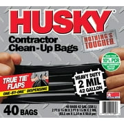 Husky Heavy Duty Contractor Black Bags, 42 Gallon, 40 Bags, 2 Mil (10% PCR)
