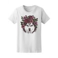 thumbnail image 1 of Husky Hippie And Flowers Dog T-Shirt Women -Image by Shutterstock, Female Large, 1 of 2