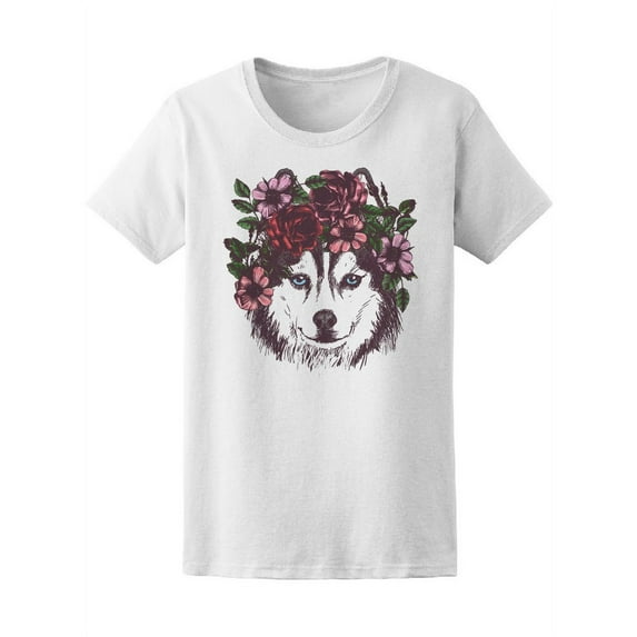 Husky Hippie And Flowers Dog T-Shirt Women -Image by Shutterstock, Female Large