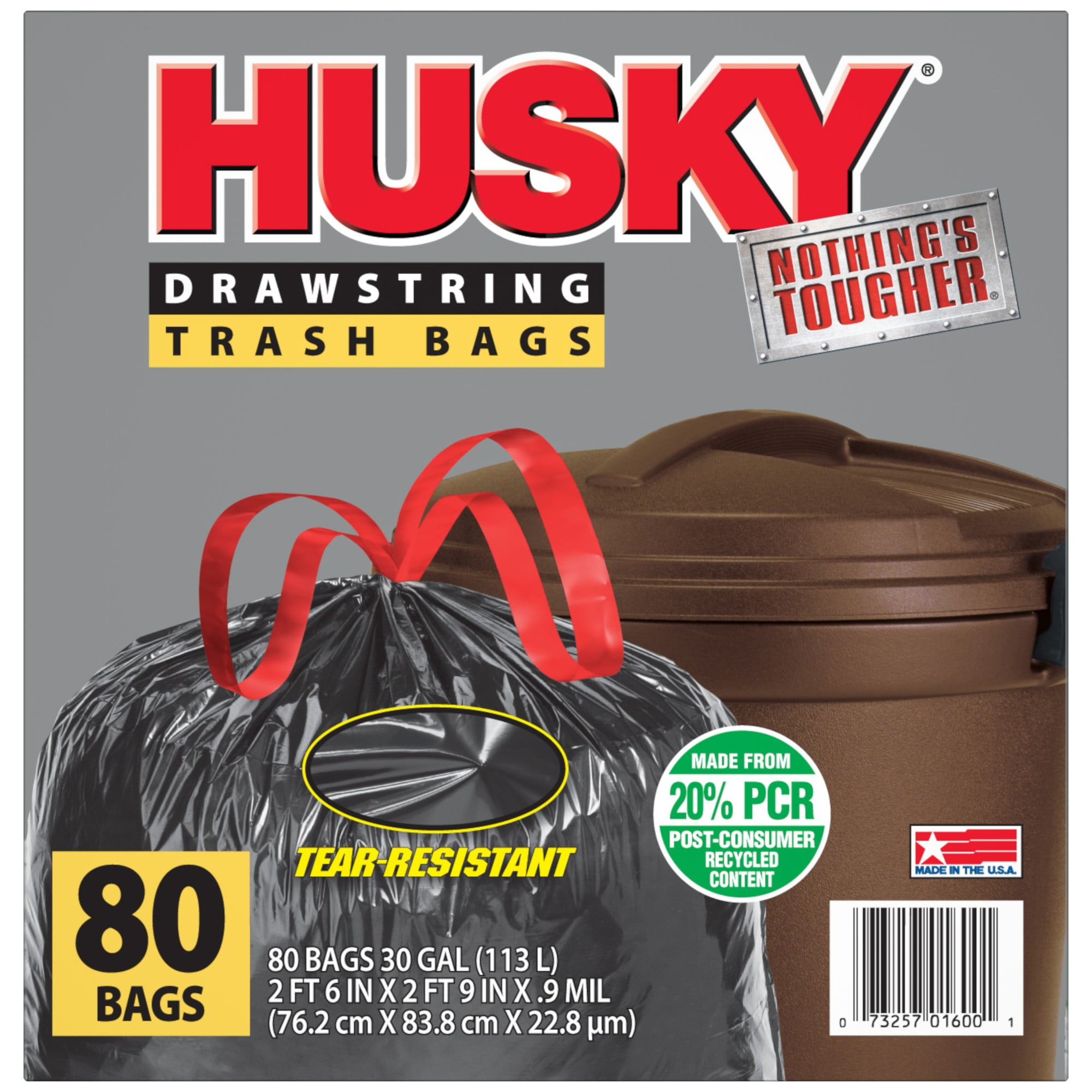 Husky 33 Gallon 0.9 mil Kitchen Drawstring Trash Bags, 42 Count, Black