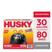 Husky 30 Gallon Large Drawstring Trash Bags, 80 Bags