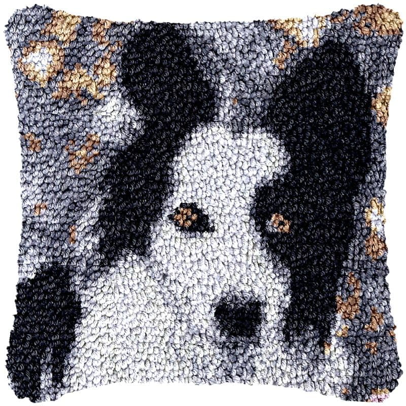 Husky Latch Hook Pillow Cover Kits for DIY Handmade Throw Pillow Cross Stitch Latch Hook Pillowcase Rug Kits with Preprinted Color Pattern Canvas Crochet Yarn Kits 17''X 17''(fv117)