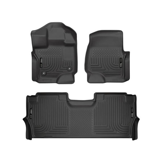 Husky Liners 94121 Weatherbeater Floor Mats Fit 2021-2025 Ford F-150 SuperCrew/Lightning w/ Carpet/Flat-Fold Storage Front/2nd Row Liners 3pc Black