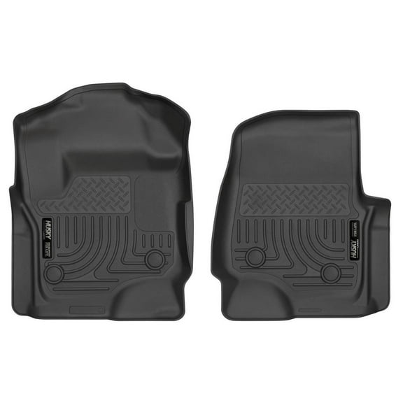 Husky Weatherbeater Floor Mats Fit 2017-2025 Ford F-250/F-350/F-450 Crew/SuperCab w/ Vinyl, Flat-Fold or Non-Flat Storage Front Black 2 Pc