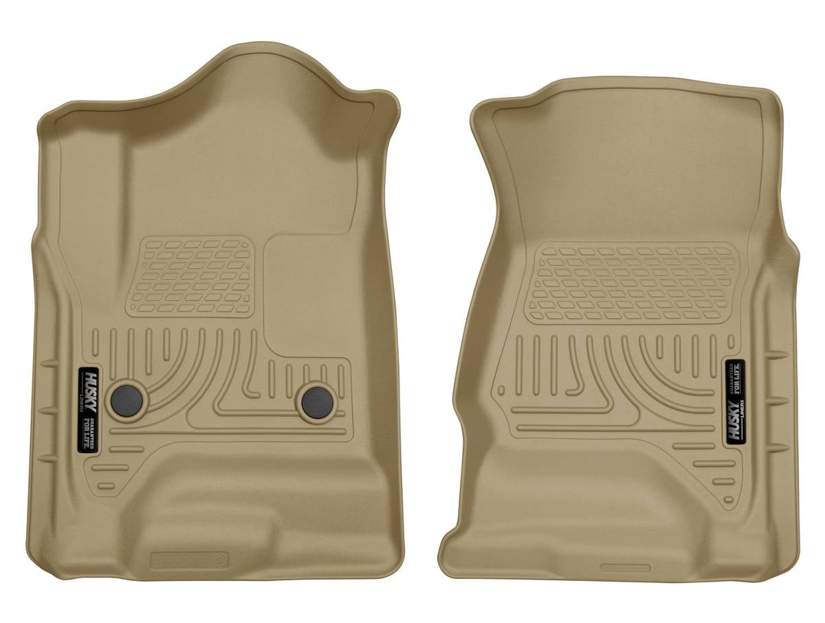 Husky Liners Weatherbeater Floor Mats | Fits Various 2014 - 2020 Chevrolet Silverado, GMC Sierra, Cadillac Escalade \u0026 ESV, Yukon \u0026 XL, Suburban, Tahoe (See Description) | Front Row, 2-pc Tan - 18233