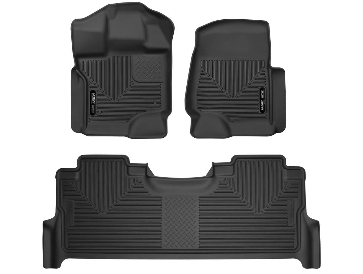 Husky Liners 53388 X-Act Contour Floor Liners Fits 2017-2025 Ford F250, F350 & F450 Crew Cab w/ Carpet Flooring & Flat-Fold Storage Front & Second Row 3 Pc Black