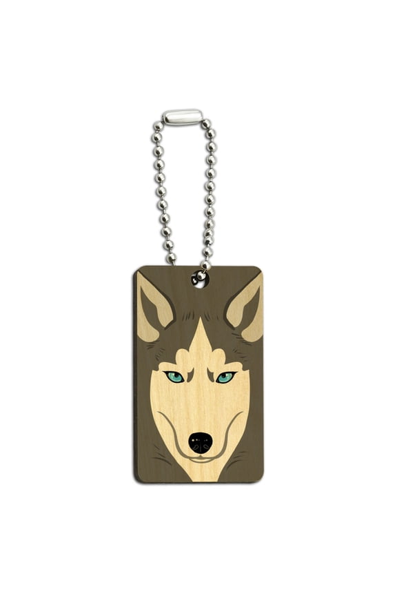 Husky Look Into My Eyes Face Pet Dog Wood Wooden Rectangle Keychain Key Ring
