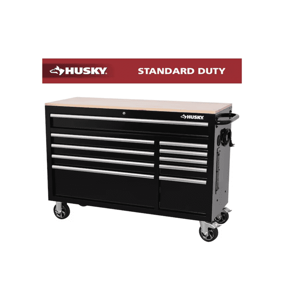 Husky Modular Tool Storage 52 in. W x 20 in. D Standard Duty Black Mobile Workbench Cabinet