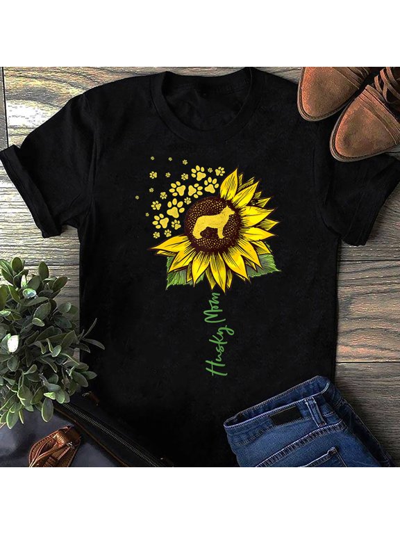 Husky Mom Sunflower Siberian Husky Lover Gifts Dog Mom Mama T-Shirt - Husky Gift- Husky Dog Mom - Siberian Husky - Dog Parent