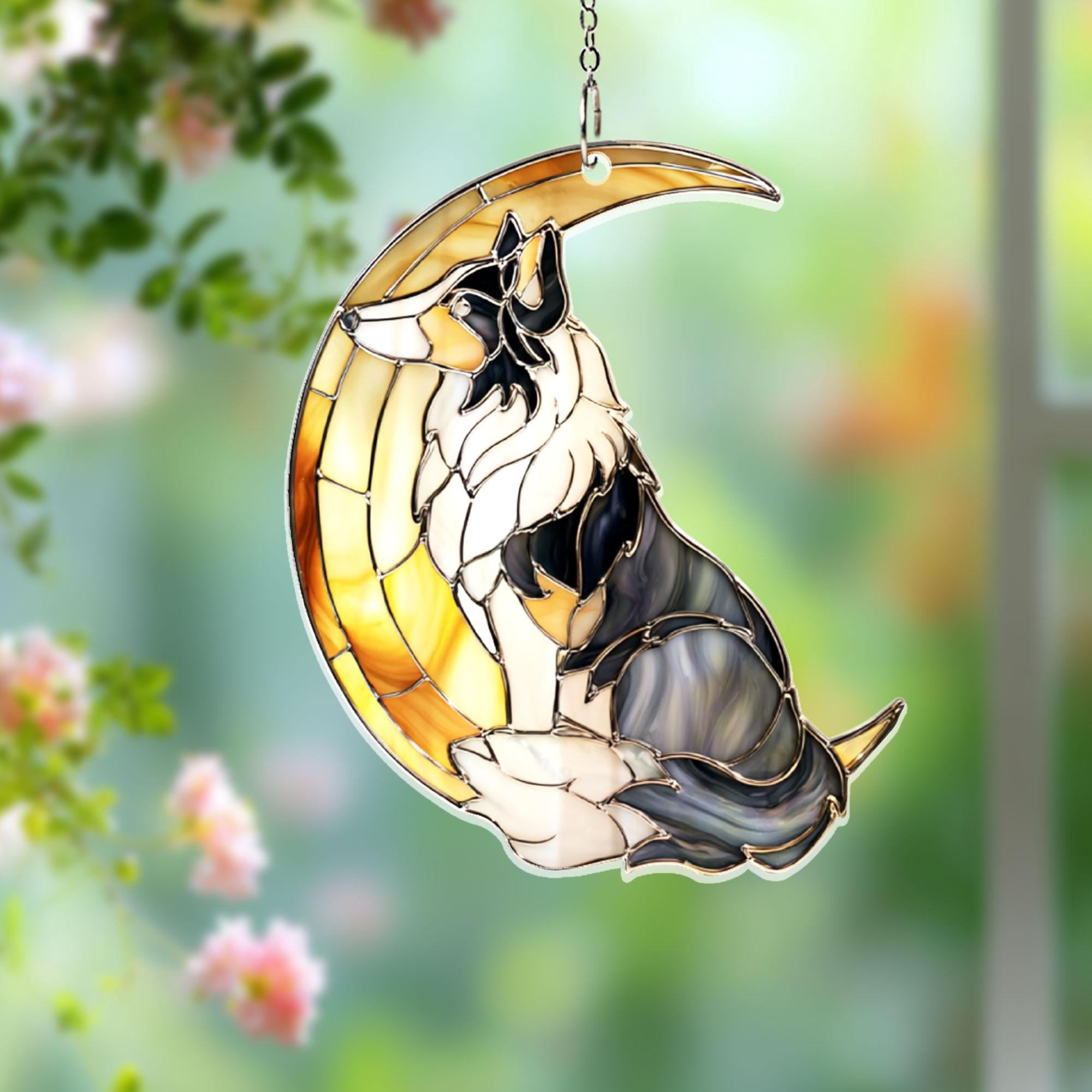Husky Moon Acrylic Suncatcher Colorful Dog Art 2D Flat Window Hanging Pet Lover Gift