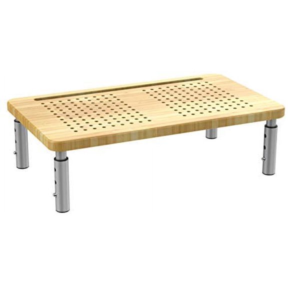 Husky Mounts Monitor Riser Laptop Stand, Adjustable Legs, Stackable, 15.75" x 9.25" x 6" Max Height, Bamboo and Brushed Steel.