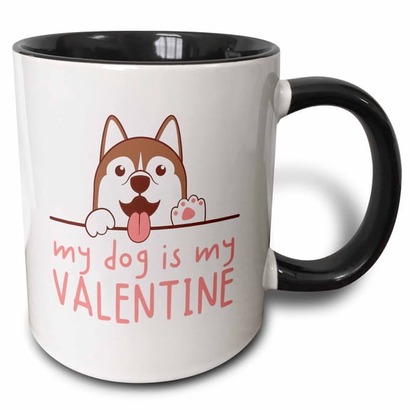 3drose, Husky My Valentine Dog, 11oz Two-tone Black Mug