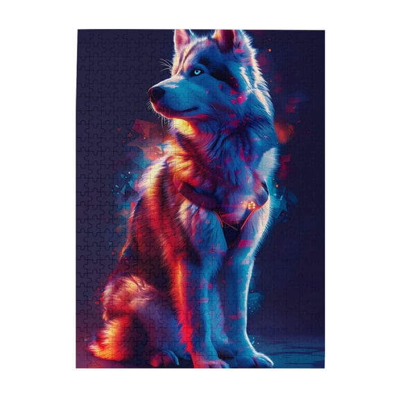 Husky Neon Abstract Geometric 500-Piece Wooden Jigsaw Puzzle for Adults, Fun & Challenging Family Game, Stylish Wall Decor & Holiday Gift