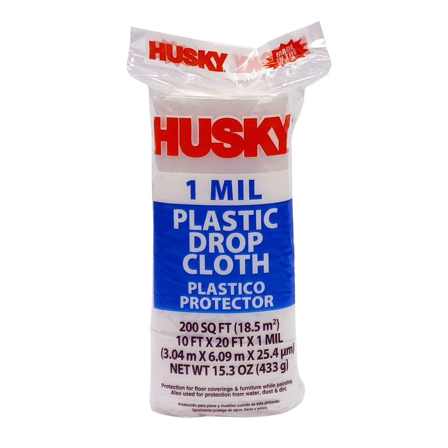 Husky 1 Mil Clear Plastic Drop Cloth, 10' x 20'
