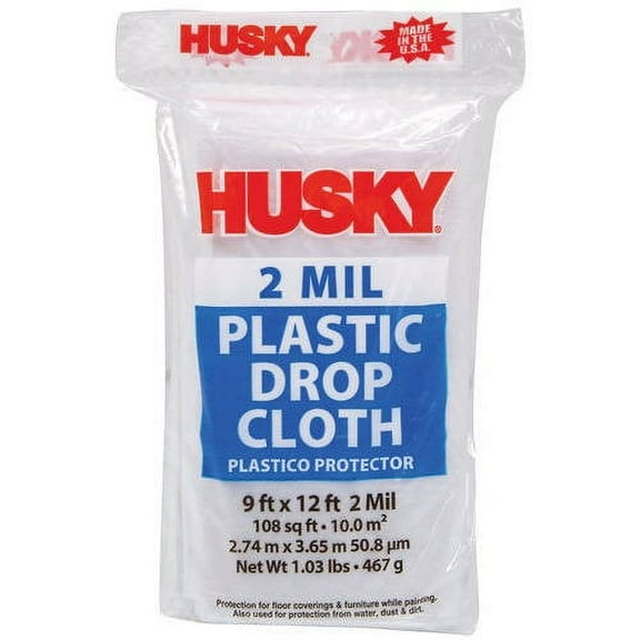 Husky 2 Mil Clear Plastic Drop Cloth, 9 ft. x 12 ft.