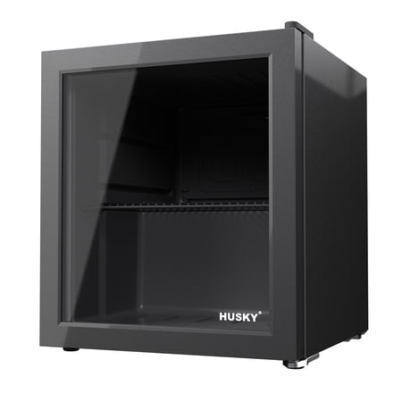 Husky Premium 46L Reversible Glass Door Beverage Refrigerator 1.6 Cu. feet Countertop Mini Fridge 16.9 in Black, New