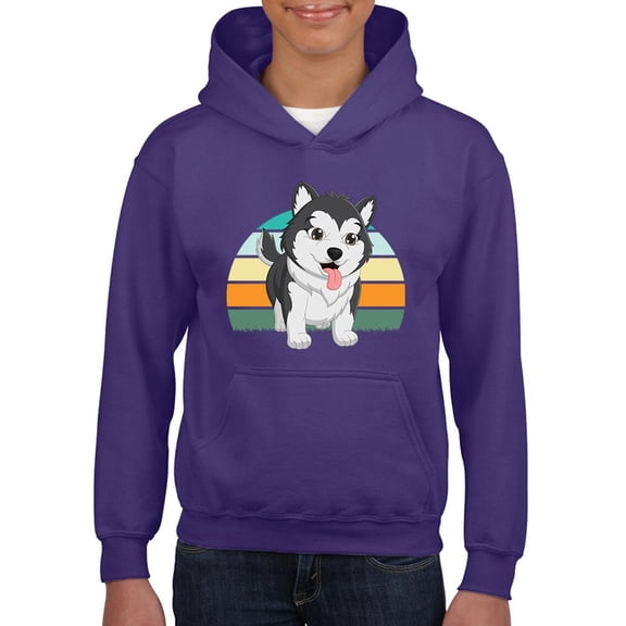 Husky Pup Retro Design Hoodie Juniors - Youth Hoodie, Medium