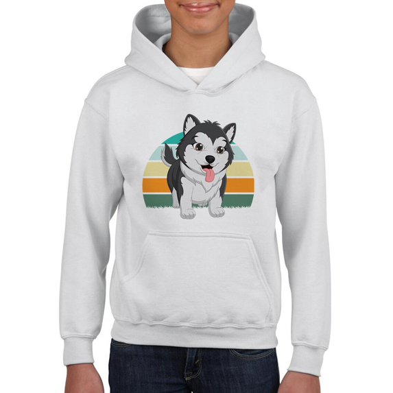 Husky Pup Retro Design Hoodie Juniors -Image by Shutterstock, Small