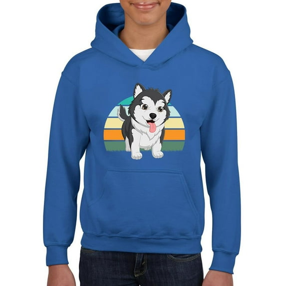 Husky Pup Retro Design Hoodie Juniors -Image by Shutterstock, x-Large