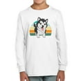 thumbnail image 1 of Husky Pup Retro Design Long Sleeve Toddler -Image by Shutterstock,  4 Toddler, 1 of 4