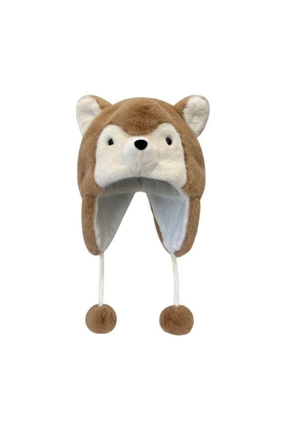 Husky Puppy Plush Hat Cartoon Animal Hat Funny Toy Hat Ski Hat Earmuff Warm Cute Brown