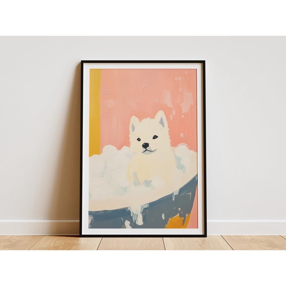 Husky Puppy in Bathtub Art Print Cute Dog Wall Art Bathroom Decor Dog Lover Gift Pet Portrait Poster Puppy in Bath Poster Baby Animal Art