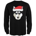thumbnail image 1 of Husky Santa Christmas Black Adult Long Sleeve T-Shirt - Large, 1 of 1