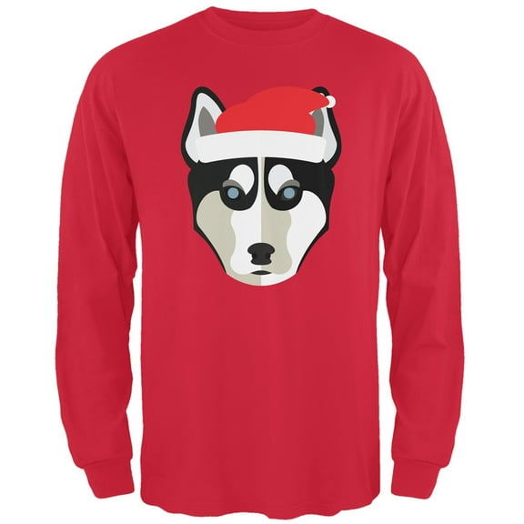 Husky Santa Christmas Red Adult Long Sleeve T-Shirt