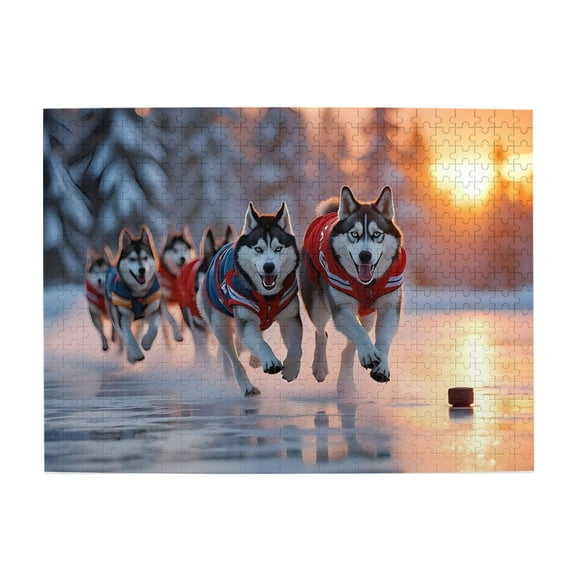 Husky Sled Team Ice Run 500-Piece Wooden Jigsaw Puzzle for Adults, Fun & Challenging Family Brain-Teaser, Perfect Home Decor & Gift