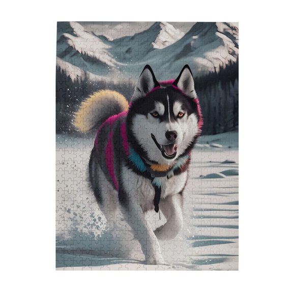 Husky Snow Mountains Forest 500-Piece Wooden Jigsaw Puzzle for Adults, Fun & Challenging Family Game, Stylish Wall Decor & Holiday Gift