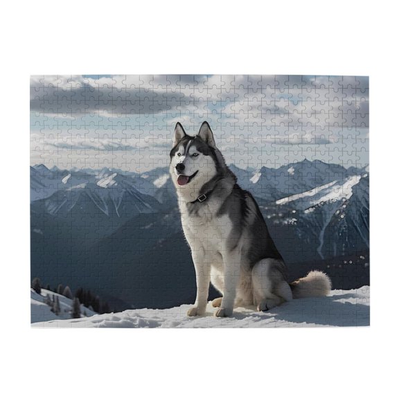 Husky Snowy Mountains Sky 500-Piece Wooden Jigsaw Puzzle for Adults, Fun & Challenging Family Game, Stylish Wall Decor & Holiday Gift