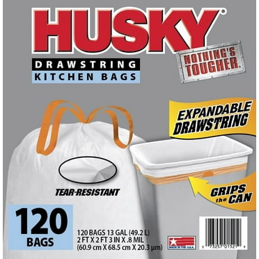 Husky Tall Kitchen Bags, 13 Gallon, 120 Bags (Expandable Drawstring)