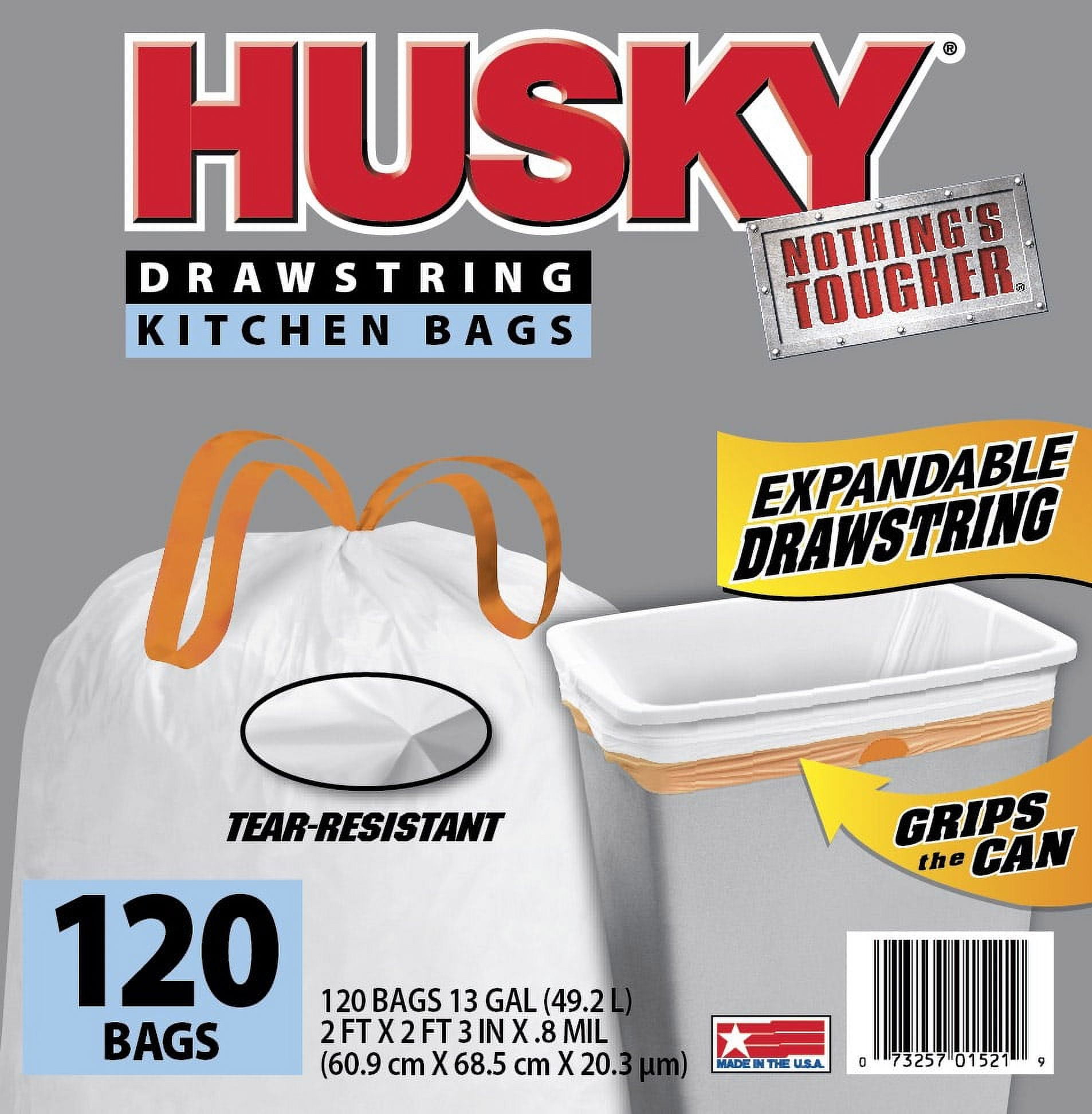 Husky Tall Kitchen Trash Bags, 13 Gallon, 120 Bags (Expandable Drawstring)  