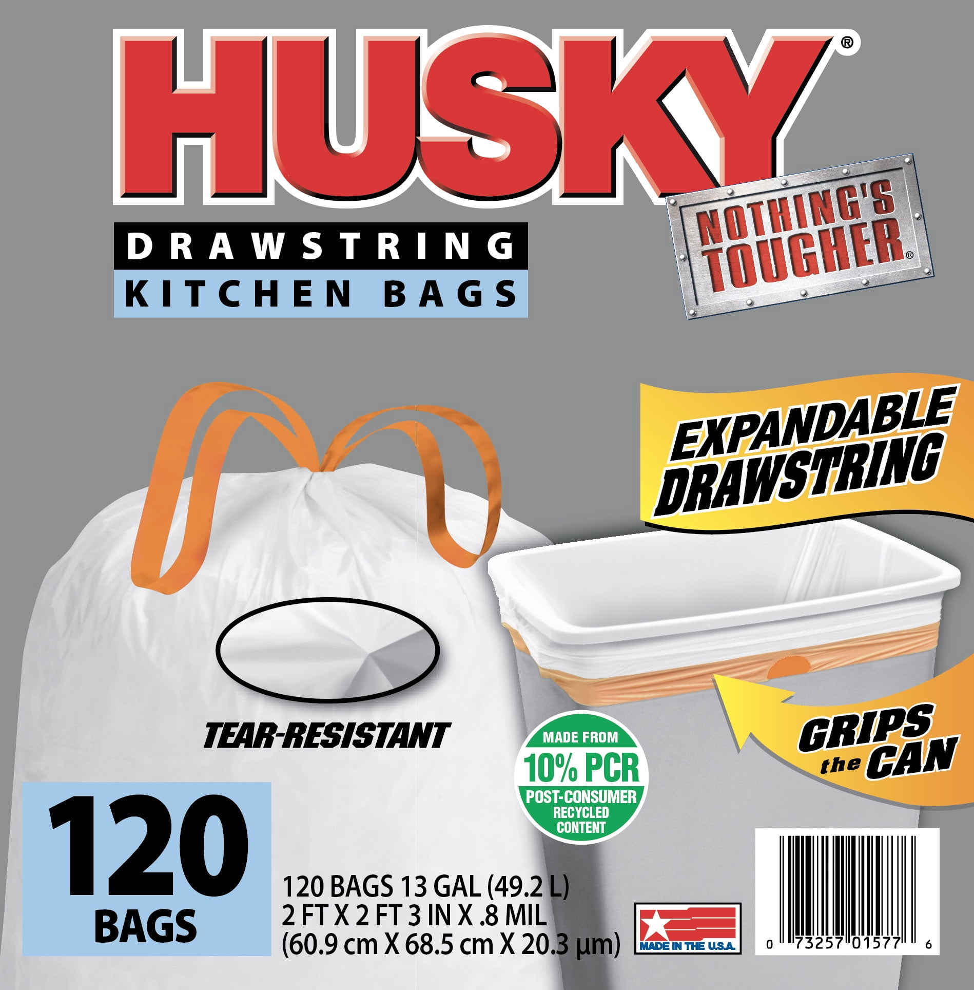 Highmark Tall 0.6 mil Drawstring Kitchen Trash Bags, 13 Gallon, 24 x 28,  White, Box Of 120