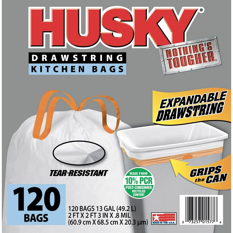 Husky Tall Kitchen White Trash Bags, 13 Gallon, 120 Bags
