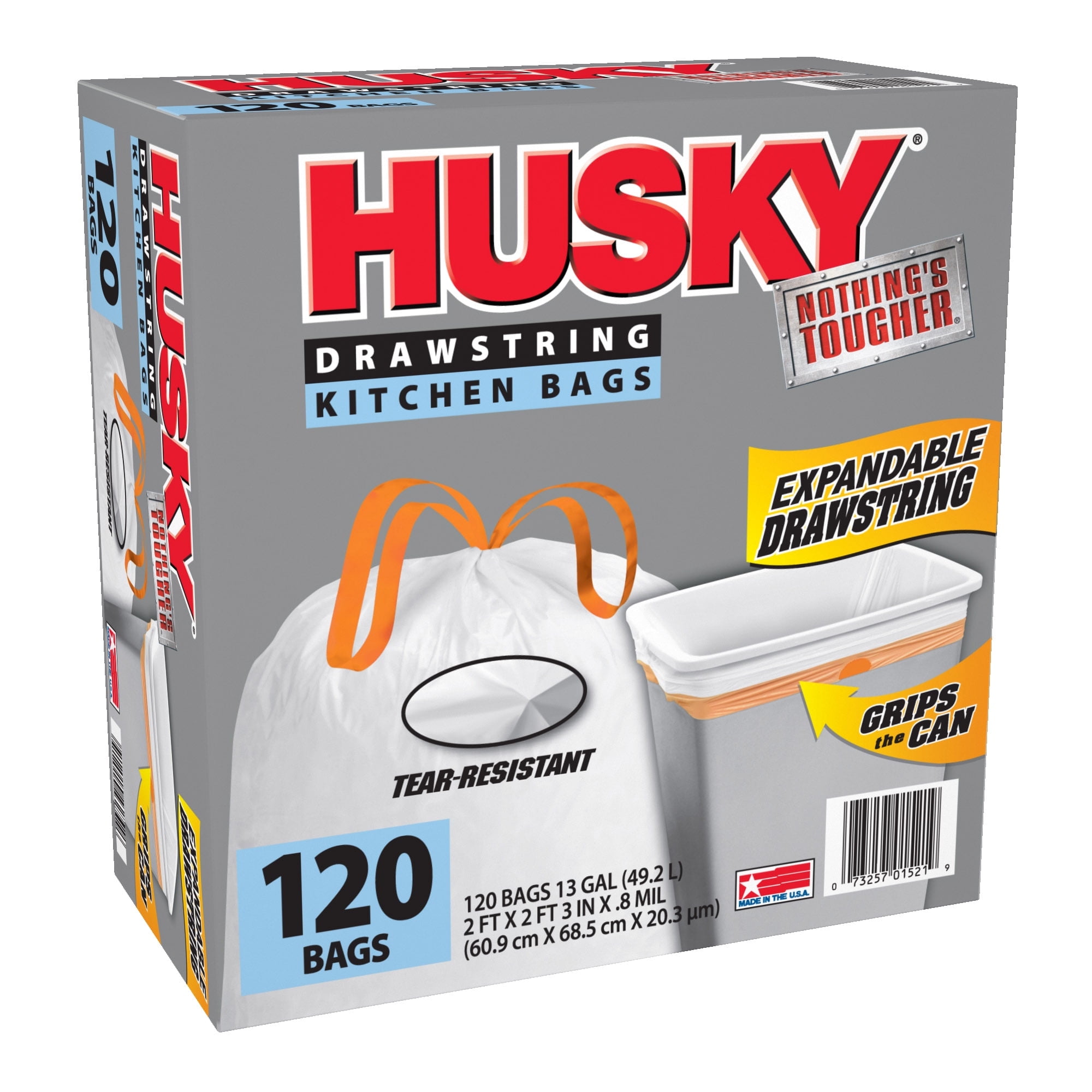 Husky Tall Kitchen White Trash Bags, 13 Gallon, 120 Bags (Expandable Drawstring, 20 PCR