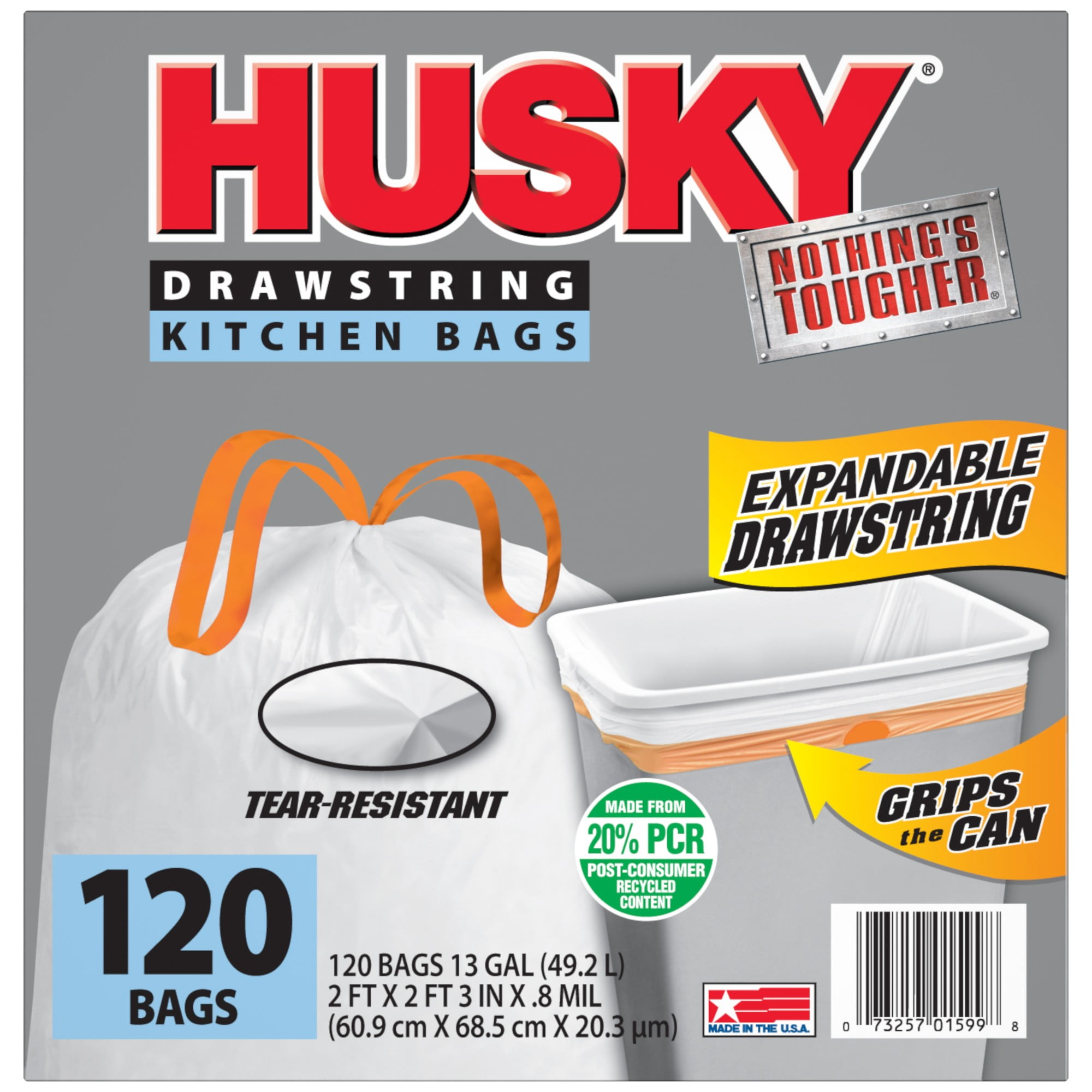 Husky Tall Kitchen White Trash Bags, 13 Gallon, 120 Bags (Expandable ...