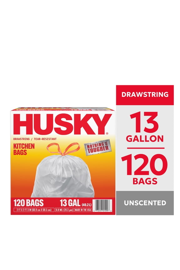 Husky 13 Gallon Tall Kitchen Drawstring Bags, 120 Bags