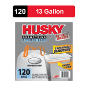 Husky Tall Kitchen White Trash Bags, 13 Gallon, 120 Bags (Expandable Drawstring, 20 Percent Post-Consumer Recycled content)