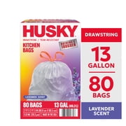 Husky 13 Gallon Tall Kitchen Drawstring Bags, Lavender Scented, 80 Bags