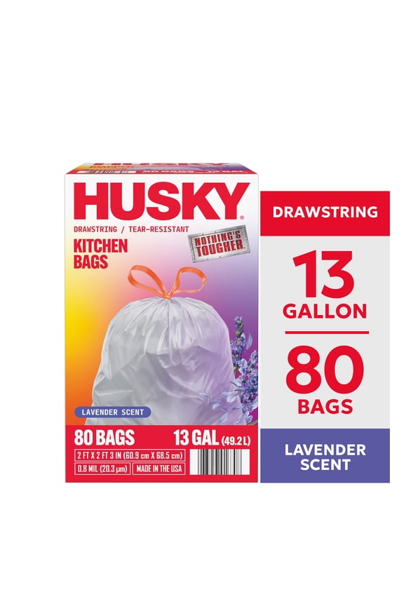 13 Gallon Tall Kitchen Drawstring Bags, Lavender Scented, 80 Bags