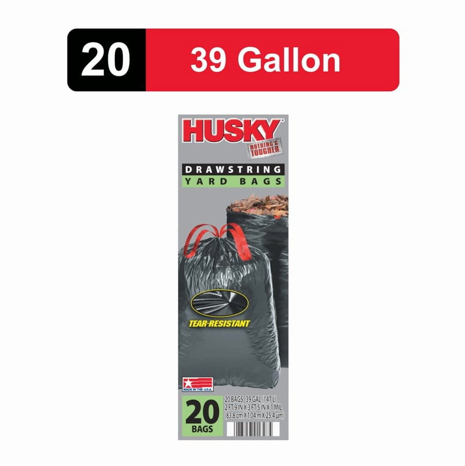Husky 39 Gallon Drawstring Yard Bags, Black, 20 Bags