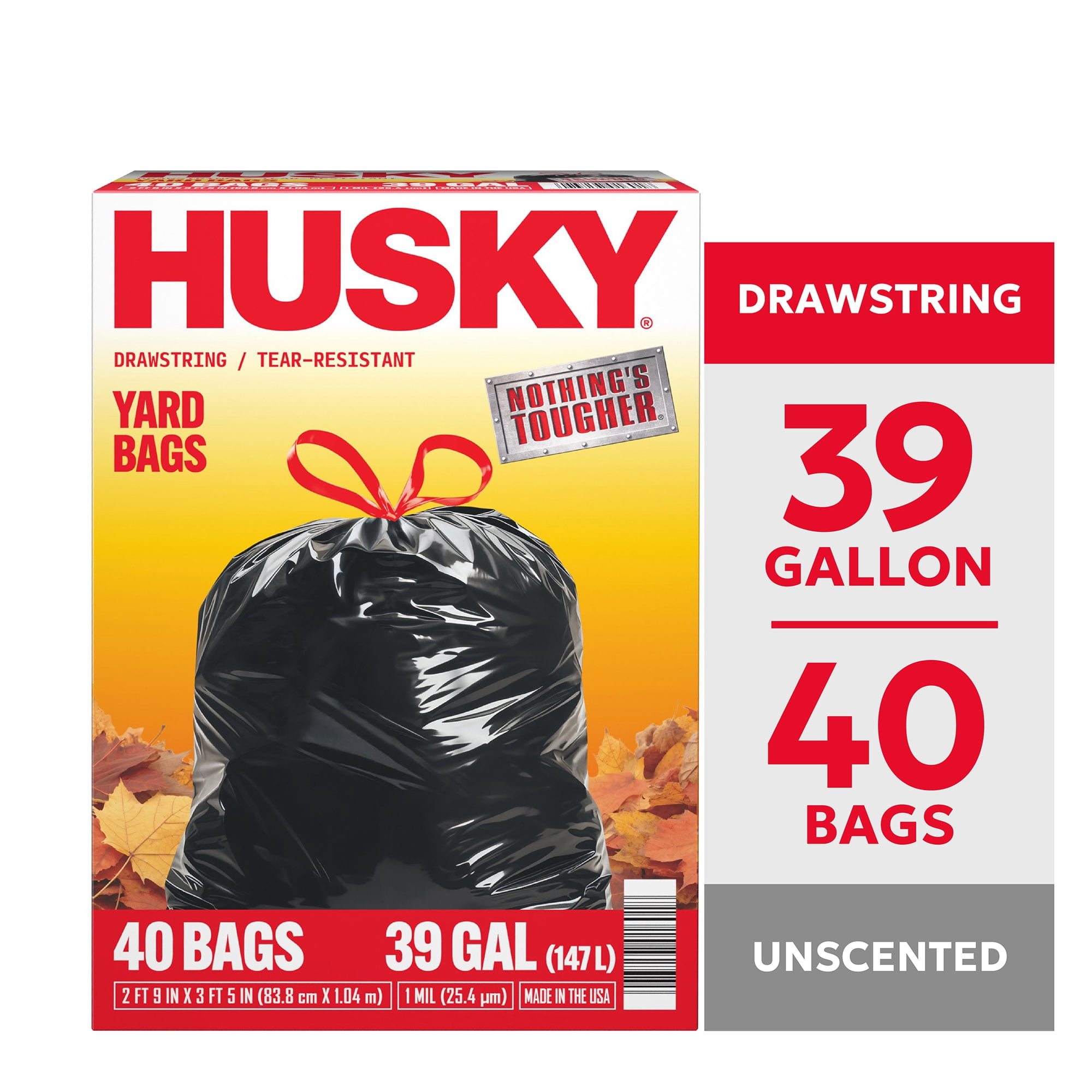Husky 39 Gallon Drawstring Yard Bags, Black, 40 Bags - Walmart.com