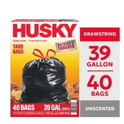 Husky 39 Gallon Drawstring Yard Bags, Black, 40 Bags