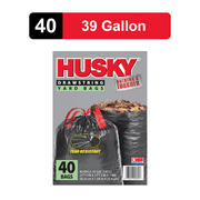 Husky Yard Drawstring Black Bags, 39 Gallon, 40 Bags (20% PCR)